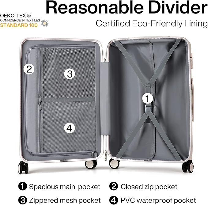 Hanke 24 Inch Luggage Suitcases With Spinner Wheels Lightweight PC Hard Shell Rolling Suitcase With Travel Lock,Checked-Medium 24-Inch(Ivory White)