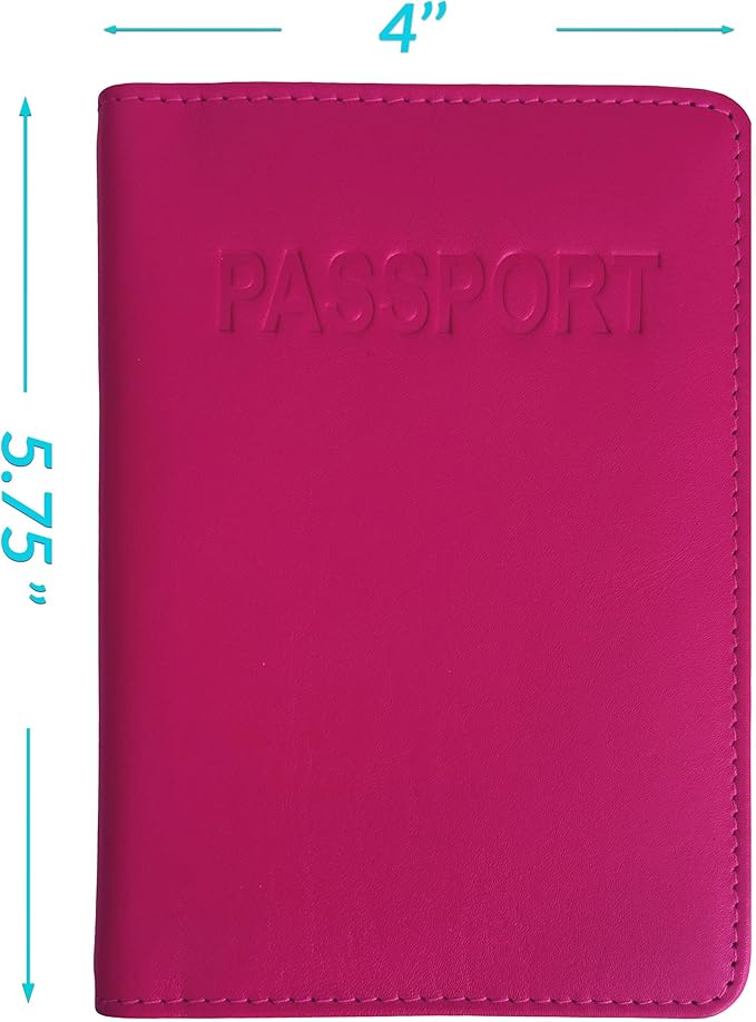 Personalized Monogrammed Bright Pink Leather RFID Passport Cover Holder and 2 Luggage Tags