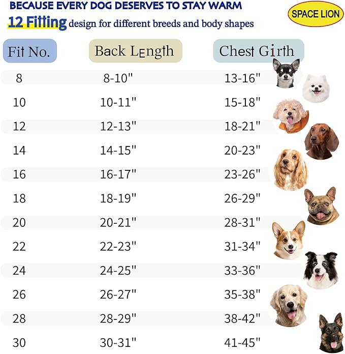 SPACE LION Dog Puffer Jacket, Down Winter Coat, Durable Outdoor Coat for Cold and Windy Conditions, Waterproof, Lightweight Jacket, Adjustable Fit for Small, Medium, Large Dogs(RedStripe, Size20/XL)