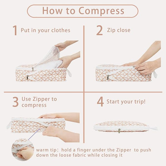 6 Pcs Compression Packing Cubes, Packing Cubes for Travel, Waterproof Luggage Organizer Bags Set, Cute Packaging Cubes for Women Kids Backpack Carry-Ons