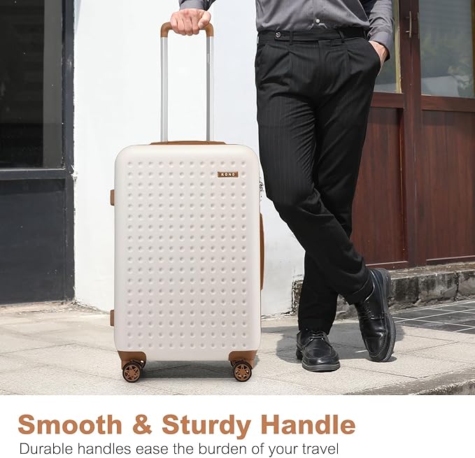 Kono 24 Inch Luggage Medium checked Lightweight Hardside Suitcase with Spinner Wheels & Built-in TSA Lock, Cream White