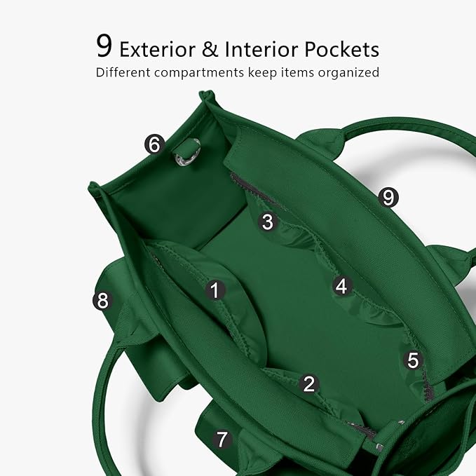 TOPDesign Heavy-Duty Canvas Tote Bag for Women, Adjustable Crossbody/Shoulder Handbag with 9 Pockets, Everything Tote