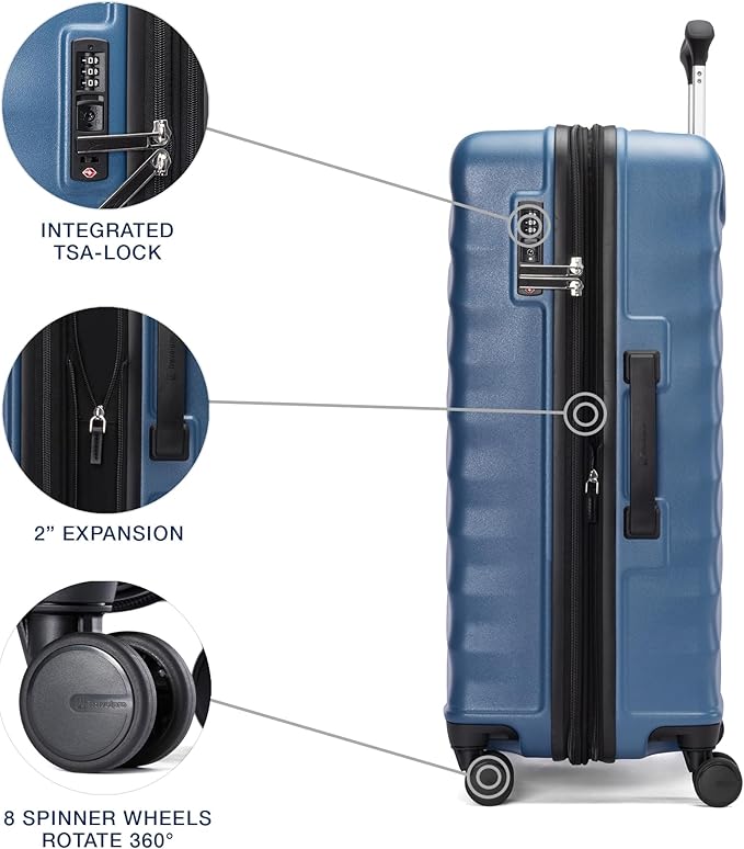 Travelpro Maxlite Air V2 Hardside Expandable Checked Luggage, 8 Spinner Wheels, Lightweight Hard Shell Suitcase, TSA lock, Ensign Blue, Checked Medium 25-Inch