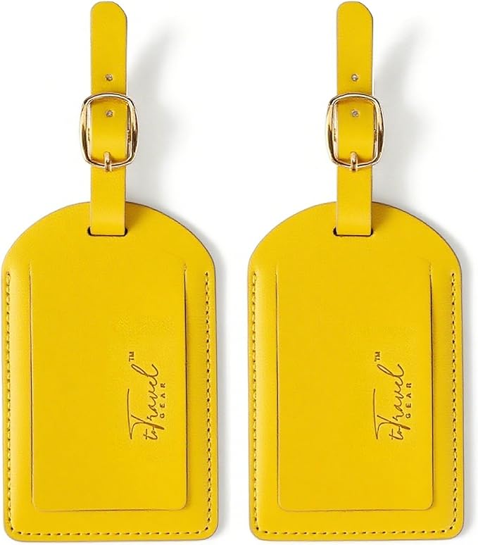Luggage Tags for Suitcases,2 Pack PU Leather Privacy Protection Bag Tags Travel Accessories Essentials,Lemon Yellow