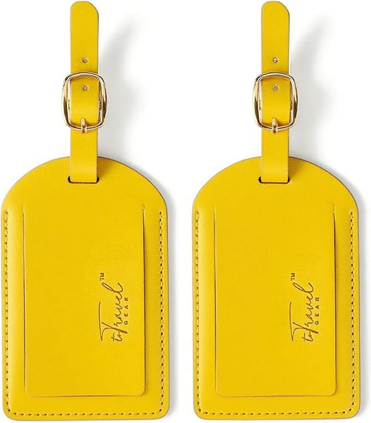 Luggage Tags for Suitcases,2 Pack PU Leather Privacy Protection Bag Tags Travel Accessories Essentials,Lemon Yellow