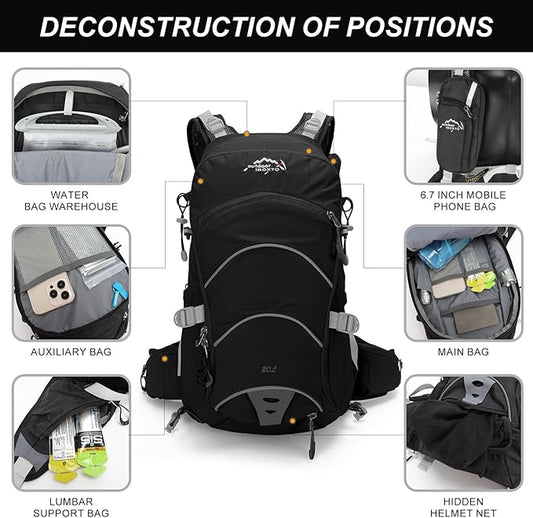 Hydration Pack,20L Hydration Backpack, Hiking Internal Frame Backpacks with 2L Hydration Water Bladder and Rain Cover, for Cycling,camping, hunting,Ski, Snow for Men, Women (black)