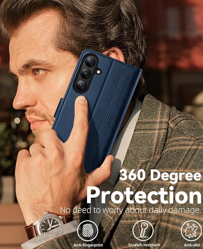 OCASE Compatible with Galaxy S25 Wallet Case, PU Leather Flip Folio Case with Card Holders RFID Blocking Kickstand [Shockproof TPU Inner Shell] Protective Phone Cover 6.2 Inch 2025, Retro Blue
