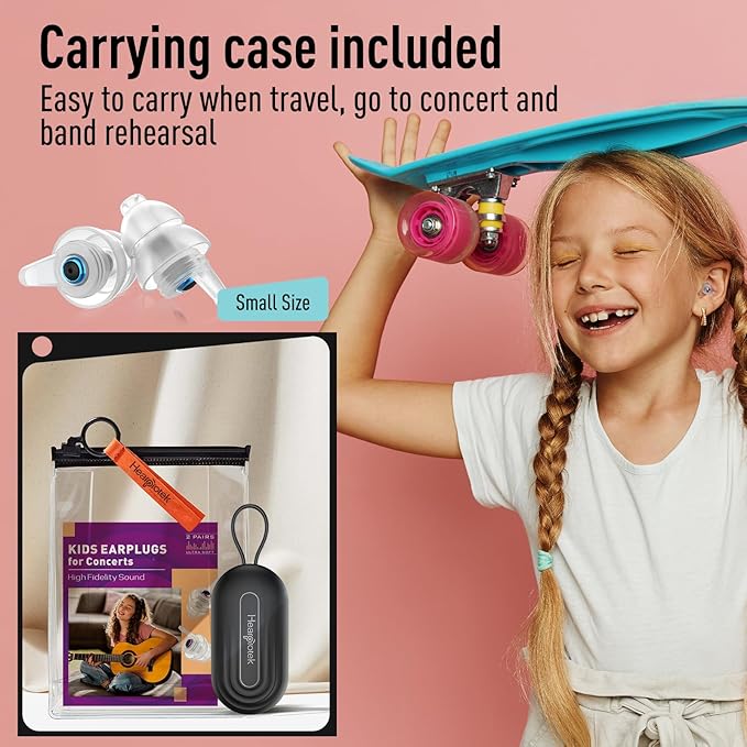 Kids Earplugs (6-12 yrs) - 2 Pairs High Fidelity Concert Ear Plugs for Children, Adults with Small Ear Canals, 23dB Kids Noise Reduction Earplugs for Concerts, Rehearsal, Festival, Party (Blue)