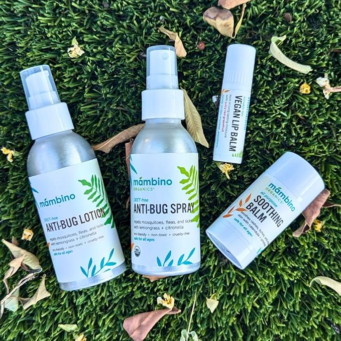 Mambino Organics Anti-Bug Spray, DEET-Free, Organic Mosquito Repellent with Essential Oils, Reef Safe, Face-Safe Protection for Babies, Kids, and Adults, Travel Bug Spray, 4oz, 3-Pack