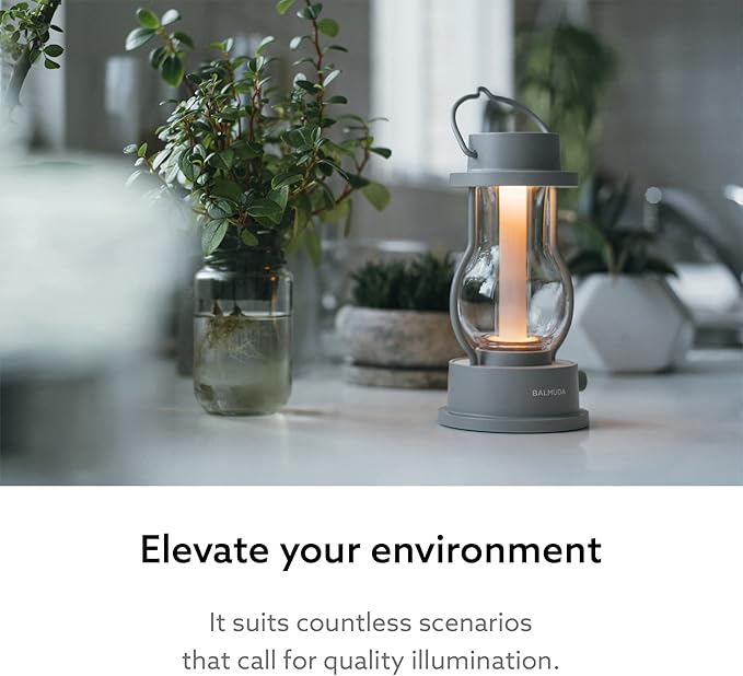 BALMUDA The Lantern | Rechargeable LED Lantern | 3 Light Modes: Candle, Amber, & Warm White | Battery Operated | Lightweight | Water-Resistant | US Version | Gray