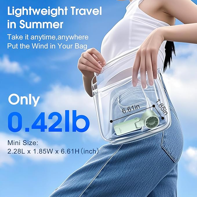 WHATOOK Portable Handheld Turbo Fan: Mini Fans with 5 Gear Wind, 4000mAh Battery Operated Rechargeable, Up to 12 Working Hours, 3 IN 1 Hand Fans for Outdoor, Travel, Working, Shopping (Green)