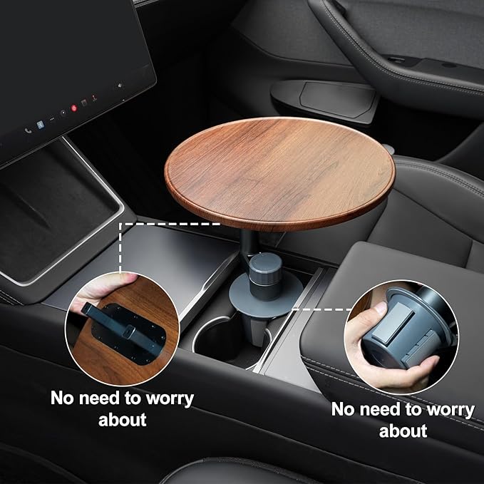 ELECFRESH 360° Rotating Cup Holder Tray Organizer for Car Center Console, Steering Wheel Tray, Detachable Snack/Drink/Phone Holder, Fits for 2025 2026 Tesla Model 3 Y X，Ford F150 Accessories