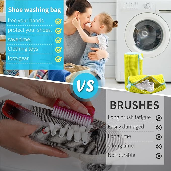Shoe Washing Machine Bag: Laundry Shoe Bag for Washer and Dryer - 2pc Reusable Shoe Cleaning Bag for Sneaker Tennis Shoes Unstain Cleaner Kit (2pcs)