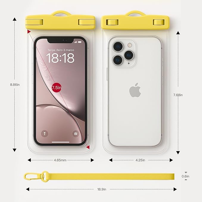1/2 Pack Waterproof Phone Pouch Compatible with iPhone 17 16 15 Pro Max & Galaxy S24+/S23 7in Waterproof Phone Case with Lanyard, IPX8 Beach Travel Must Haves, Beach Essentials, Yellow, 1 Pack