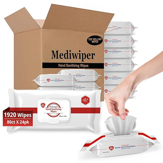 MEDIWIPER 1920 Wipes (80CT*24PK) - Hand Sanitizing Wipes Bulk Pack Alcohol Free Hand Sanitizer for Schools, Classrooms