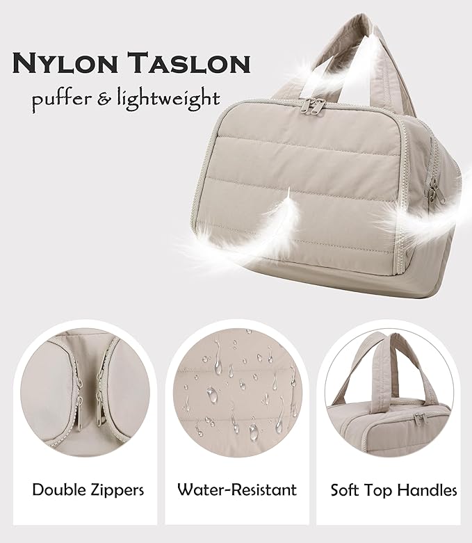 Travel Toiletry Bag for Women, Large Wide-open Puffy Cosmetic Makeup Bag with Wet-Dry Separation, Multi-Pocket Organizer with Carry Handle for Toiletries, Cosmetics, Essentials, Camel