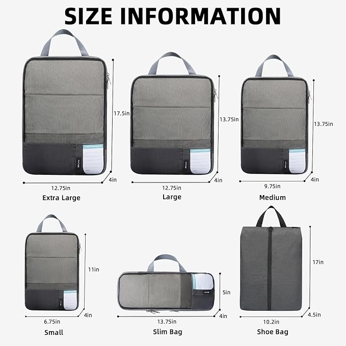 BAGAIL 6 Set/4 Set Lightweight Compression Packing Cubes with Packing List, Anti-Tearing Expandable Organizer Bags for Travel