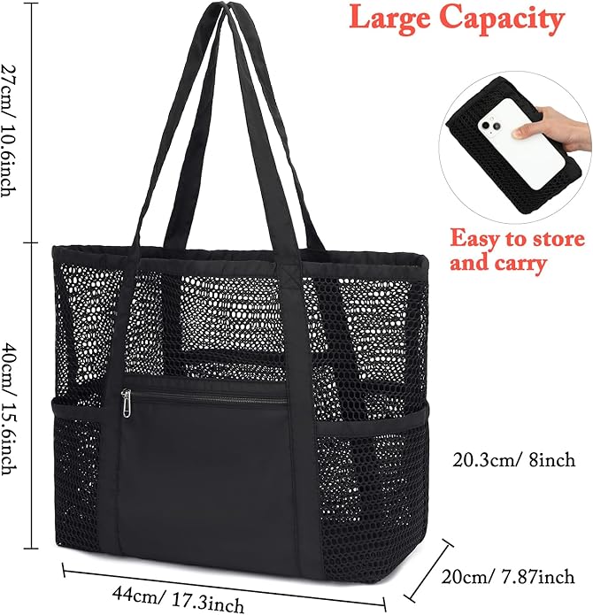 Mesh Beach Bag for Women, Casual Hobo Bags Large Beach Tote for Pool Travel Cruise Vacation Essentials