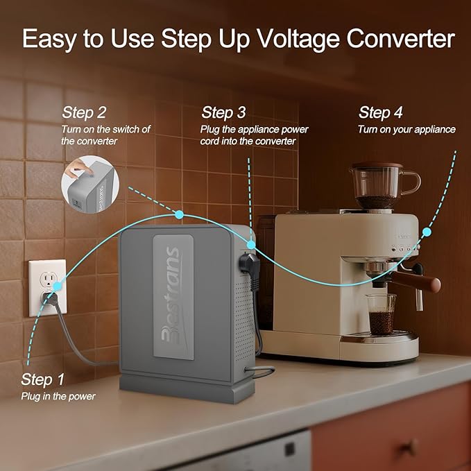 1000W Step Up Transformer 110v to 220v Converter, Heavy Duty Voltage Converter 110v to 220v with Dual Outlets, Overload Protection & Ultra-Quiet Design for Home Appliances, Light Grey