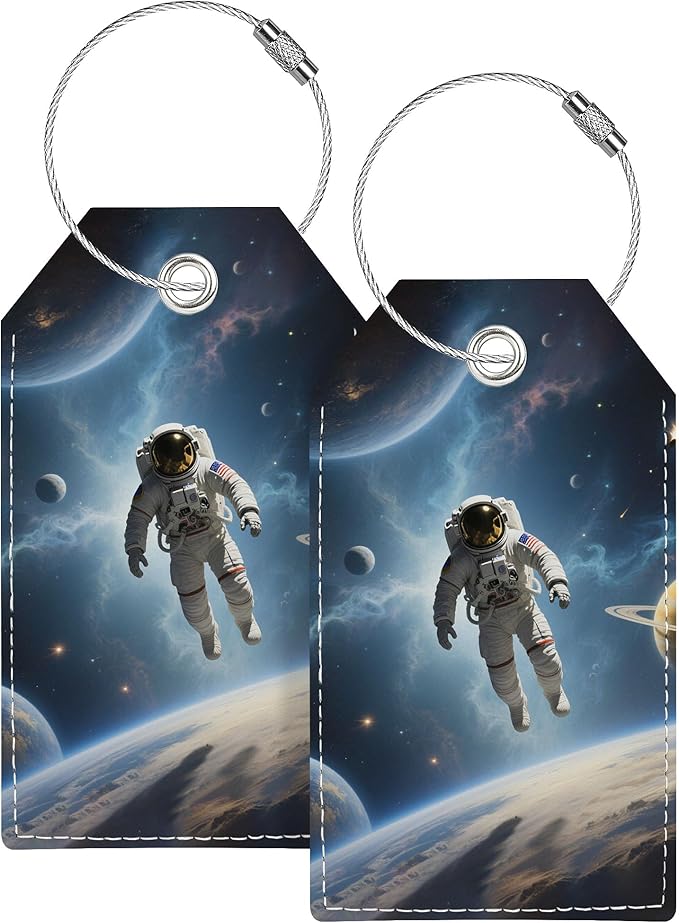 Luggage Tags for Suitcases, Personalized Luggage Tag, Bag Tags for Backpacks Handbag School Instrument with Name ID Label Travel Essentials, Unique Fun Baggage Tags 2 Pack, Astronaut