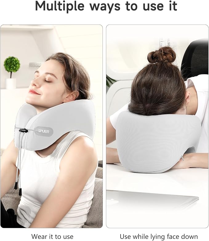 Ergonomic Neck Pillow for Travel – Comfortable Support for Airplane, Car, and Office with Eye Mask & Earplugs (Gray)