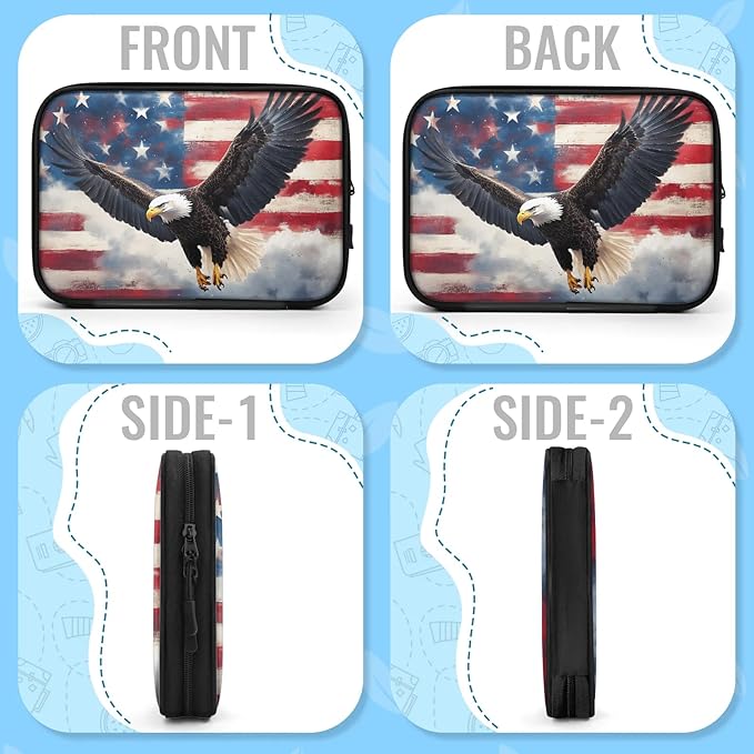 Vulture Birds Stars Travel Cable Organizer Pouch American Flag Hawk Electronics Accessories Carry Case Portable Water Resistant Storage Bag for Cord Charger Phone Earphone SD Card