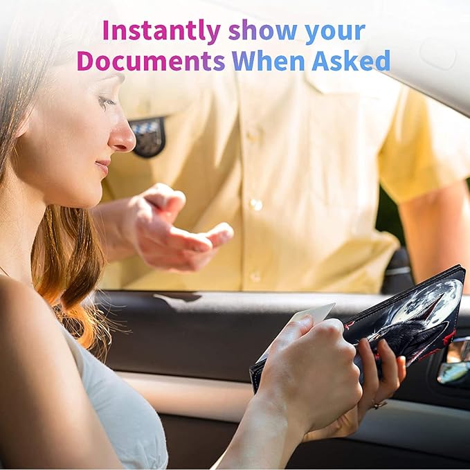 Car Registration and Insurance Holder,Leather Insurance License and Registration Card Holder for Car Glove Box, Auto Truck Document Holder Organizer for Men Women-Wolf with Moon Red Rose