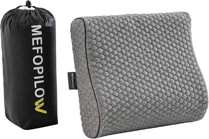 Memory Foam Travel Pillow with Washable Cover & Carry Bag – Compact, Soft & Breathable Neck Pillow for Airplane, Camping & Car (Gray- Without Spare Cover, 13.8x11.8x3.9/3.1 inches)