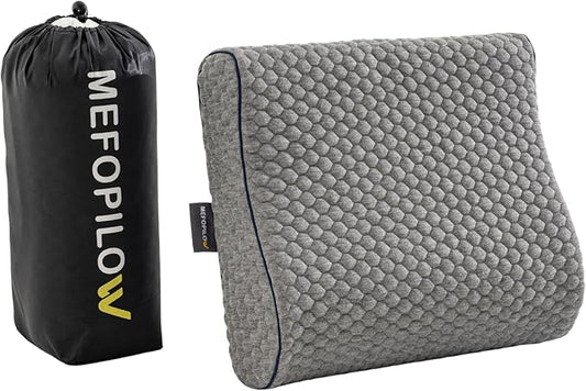 Memory Foam Travel Pillow with Washable Cover & Carry Bag – Compact, Soft & Breathable Neck Pillow for Airplane, Camping & Car (Gray- Without Spare Cover, 13.8x11.8x3.9/3.1 inches)