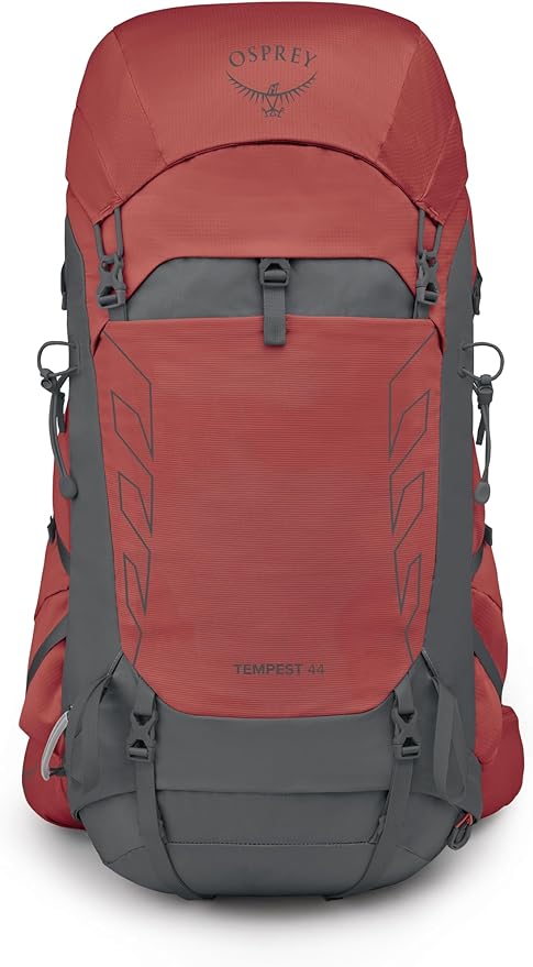 Osprey Tempest 44L Women's Lightweight Hiking Backpack - Daypack for Travel & Camping, Red Pampas/Coal Grey, M/L