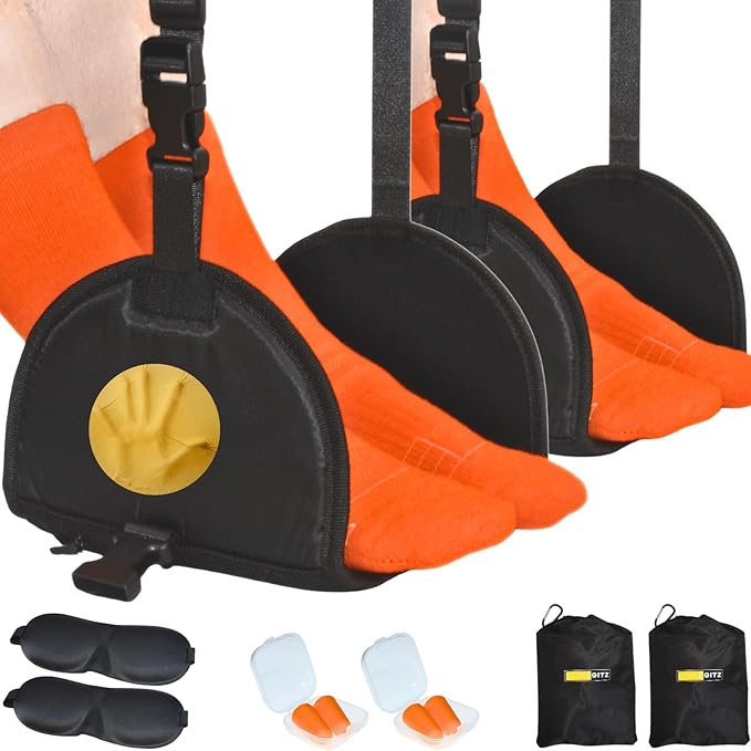 Airplane Foot Hammock 2-Pack, Leg Hammock for Airplane Travel with Rigid Base, Foot Sling for Plane Traveling with Memory Foam, Feet Rest for Long Flight, Travel Leg Rest, Footrest for Kids