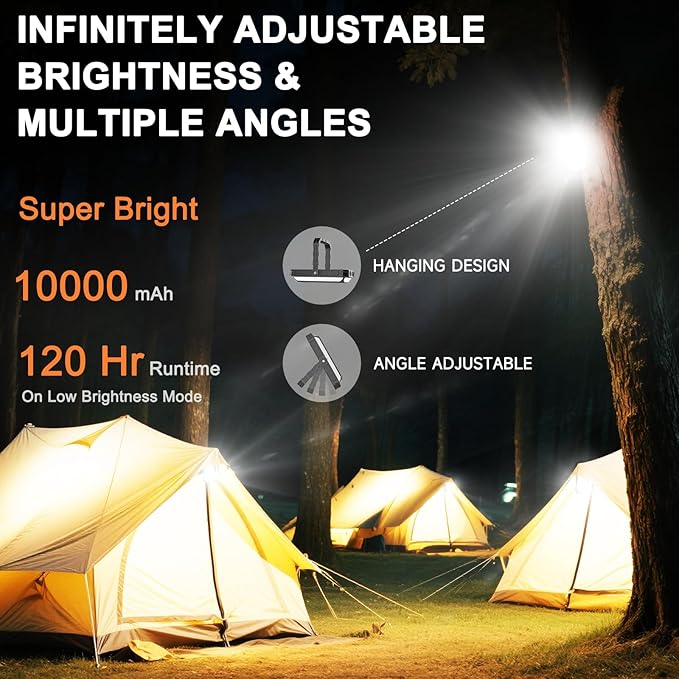 Camping Lantern LED Rechargeable - up to 120+ Hours, 10000mAh Portable Camping Lights with Redlight &12 Light Modes, LCD Display, Dimmable, Waterproof, Camping Lanterns for Power Outages, Hurricane