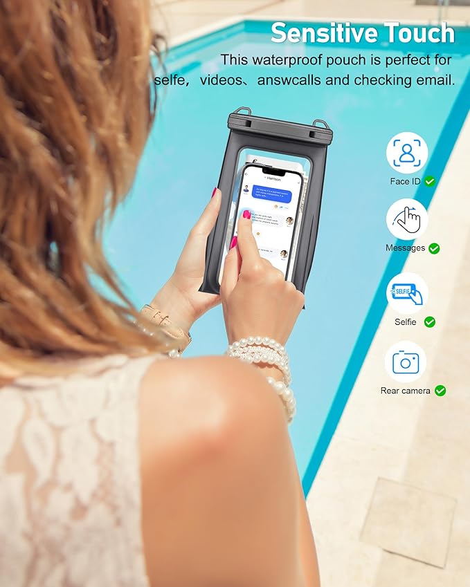 Large Waterproof Phone Pouch Universal Phone Waterproof Case for Phone IPX8 Water Proof Dry Bag with Wide Lanyard Large Capacity Waterproof Bag for Swimming Rafting