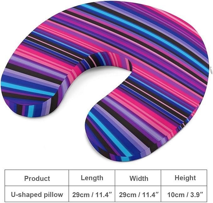 Stylish U Shaped Travel Neck Pillow Memory Foam Chin Support Purple Mexican Blanket Stripes, Breathable Washable Cover for Airplane Car Office Decor