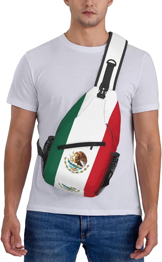 QFXUYNG Mexican Flag Adult Sling Bag Unisex Chest Bags Crossbody Backpack Casual Daypacks Shoulder Bag for Women Men Cycling Hiking Travel