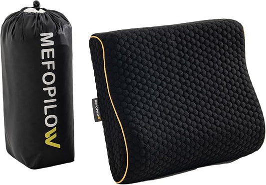 Memory Foam Travel Pillow with Washable Cover & Carry Bag – Compact, Soft & Breathable Neck Pillow for Airplane, Camping & Car (Black- Without Spare Cover, 13.8x11.8x3.9/3.1 inches)