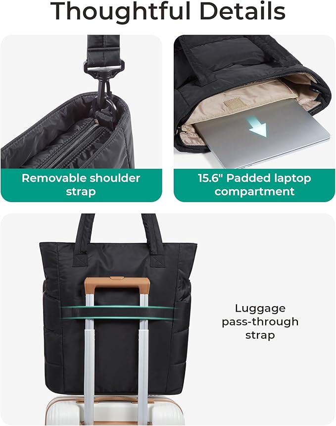 BAGSMART Tote Bag for Women, Lightweight Puffy Tote Bag with Compartments Shoulder Bag Handbag for Travel, Work, Gym