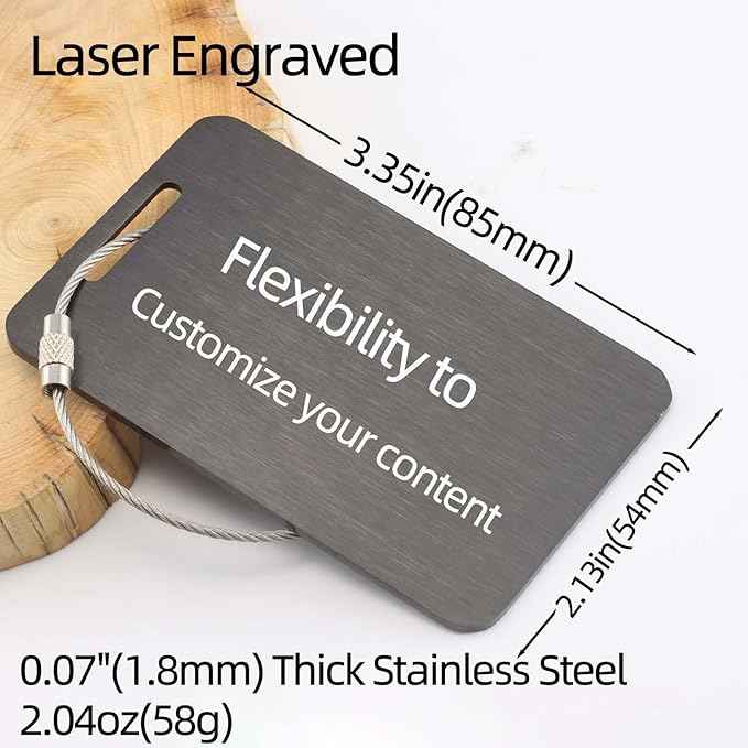 Sturdy and Durable Personalized Luggage Tags for Suitcases,Cruise Essentials Travel Tags for Luggage,Travel Bag Labels,Heavy-Duty Stainless Steel Black Rectangular Horizontal Suitcases Tags