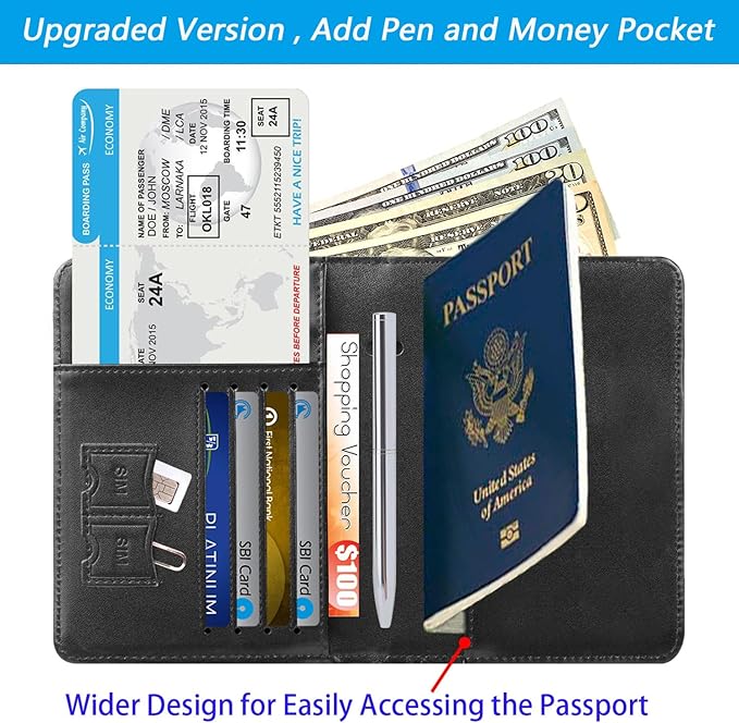 Passport Holder Cover Wallet Travel Essentials RFID Blocking Leather Card Case International Must Haves Travel Accessories for Women Men(113#Black)
