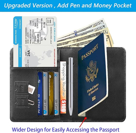 Passport Holder Cover Wallet Travel Essentials RFID Blocking Leather Card Case International Must Haves Travel Accessories for Women Men(113#Black)