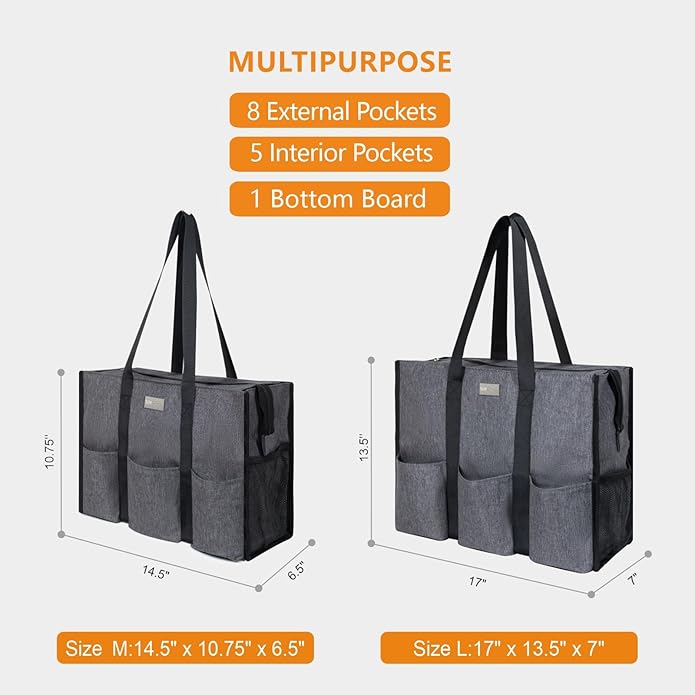 TOPDesign Utility Water Resistant Tote Bag with 13 Pockets, Top Zipper Closure & Thick Bottom Support, for Working Women