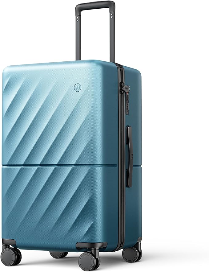 NINETYGO Trunk Luggage 24 Inch, Medium Checked Luggage with Double Spinner Wheels, Anti-Burst Zipper, Hard Case PC Suitcase, Lightweight Travel Luggage, TSA Approved (Topaz Blue, Hudson)