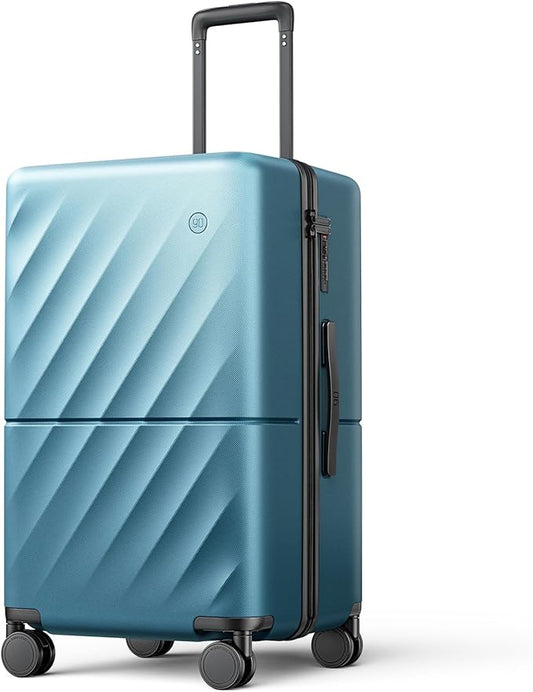 NINETYGO Trunk Luggage 24 Inch, Medium Checked Luggage with Double Spinner Wheels, Anti-Burst Zipper, Hard Case PC Suitcase, Lightweight Travel Luggage, TSA Approved (Topaz Blue, Hudson)