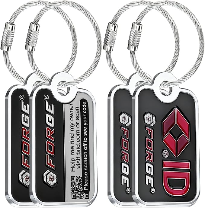 Forge Smart Lost and Found Luggage Tags, Global Luggage Tracking Tag, Travel Sentry Powered Baggage ID System for Luggage, Bags, Suitcases, and More (Black 4 PK)