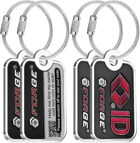 Forge Smart Lost and Found Luggage Tags, Global Luggage Tracking Tag, Travel Sentry Powered Baggage ID System for Luggage, Bags, Suitcases, and More (Black 4 PK)