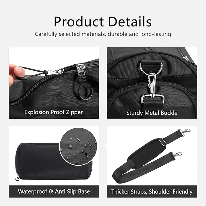 TOPDesign Gym Bag for Women & Men, Unisex Duffel Bag with Shoe Compartment & Wet Pocket for Travel Sports Gym (M Black)