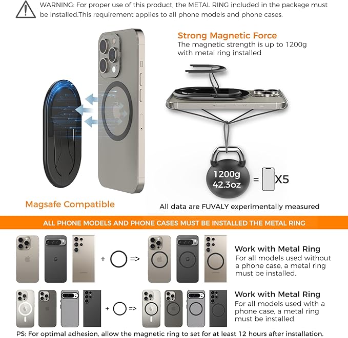 [2025 New] FUVALY Magnetic Phone Grip for MagSafe Phone Tripods 4-in-1 Desk Stand, Phone Ring Holder for iPhone 17/16/15/14 Pro&Android (Black)