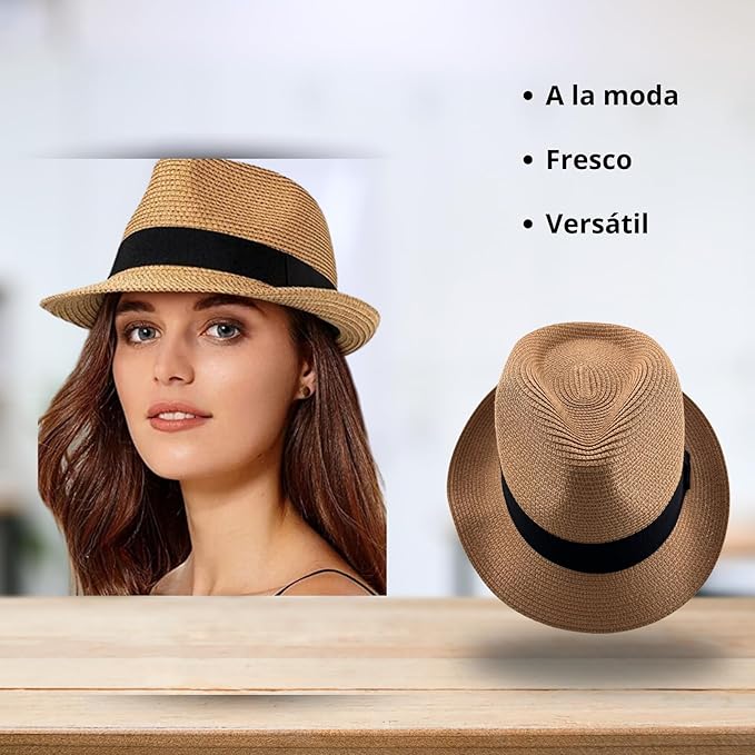Unisex Panama Straw Hat Summer Foldable Beach Fedora UV Sun Protection for Women Outdoor Travel