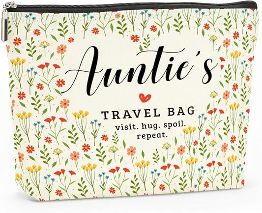 Auntie's Travel Bag Mothers Day Makeup Bag Aunt Gifts Best Aunt Ever Gifts Auntie Gift Ideas from Niece Funny Coloful Floral Cosmetic Bag for Women New Aunt Chirstmas Appreciation Retirement Gifts