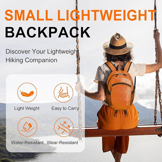Small Hiking Backpack 15L Travel Lightweight Hiking Packable Daypack Water-Resistant Foldable Backpacks for Women Men Camping (Orange)